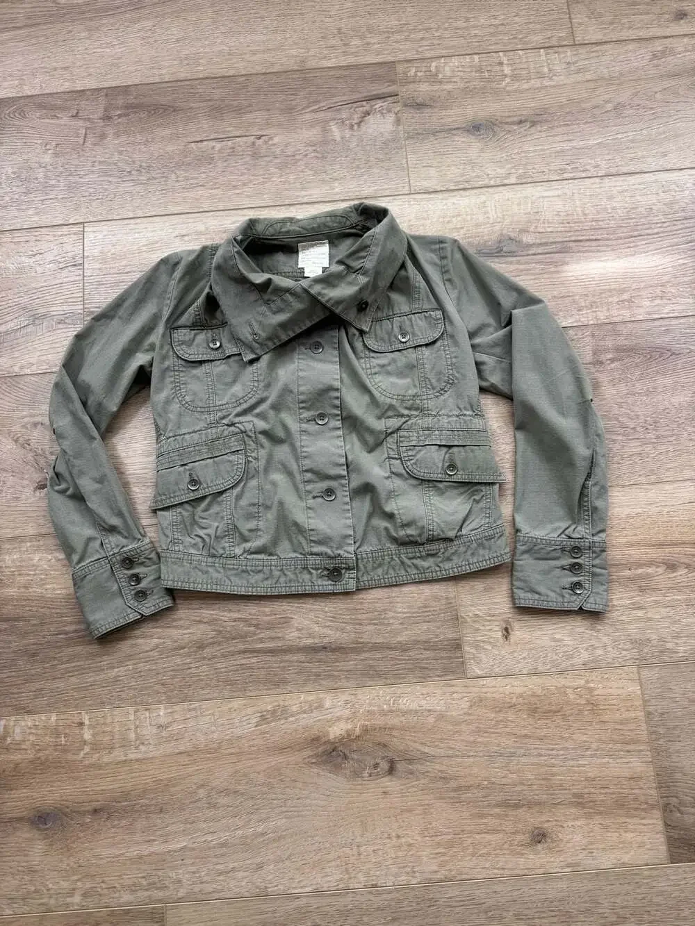 Eddie Bauer Ripstop Utility Jacket XS Olive Green Military Cargo Cotton Jacket